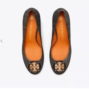 Tory Burch Multi-Logo Elastic Ballet Flats Plaid | Size 10